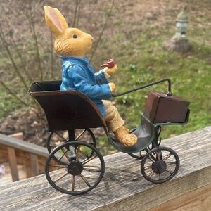 Vintage Russ Berrie and co. Old World  Heritage Bunny Driving Carriage Figurine